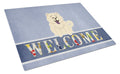 Chow Chow White Welcome Cutting Board Tempered Glass Kitchen Cutting Surface, Heat Resistant Chopping, Non-Slip Feet, Food Prep & Serving
