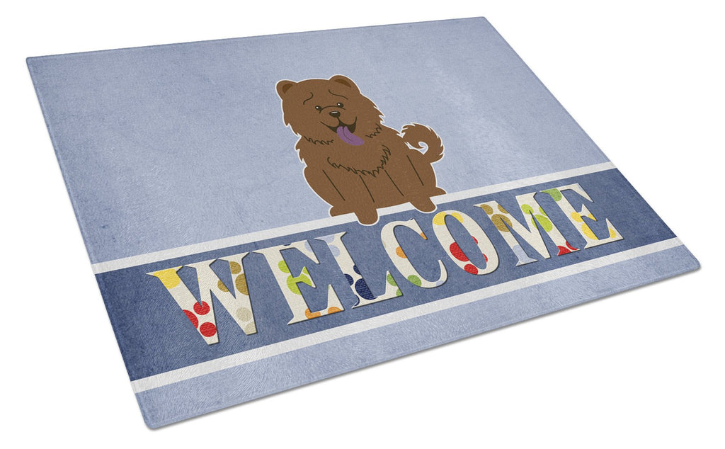 Chow Chow Chocolate Welcome Cutting Board Tempered Glass Kitchen Cutting Surface, Heat Resistant Chopping, Non-Slip Feet, Food Prep & Serving