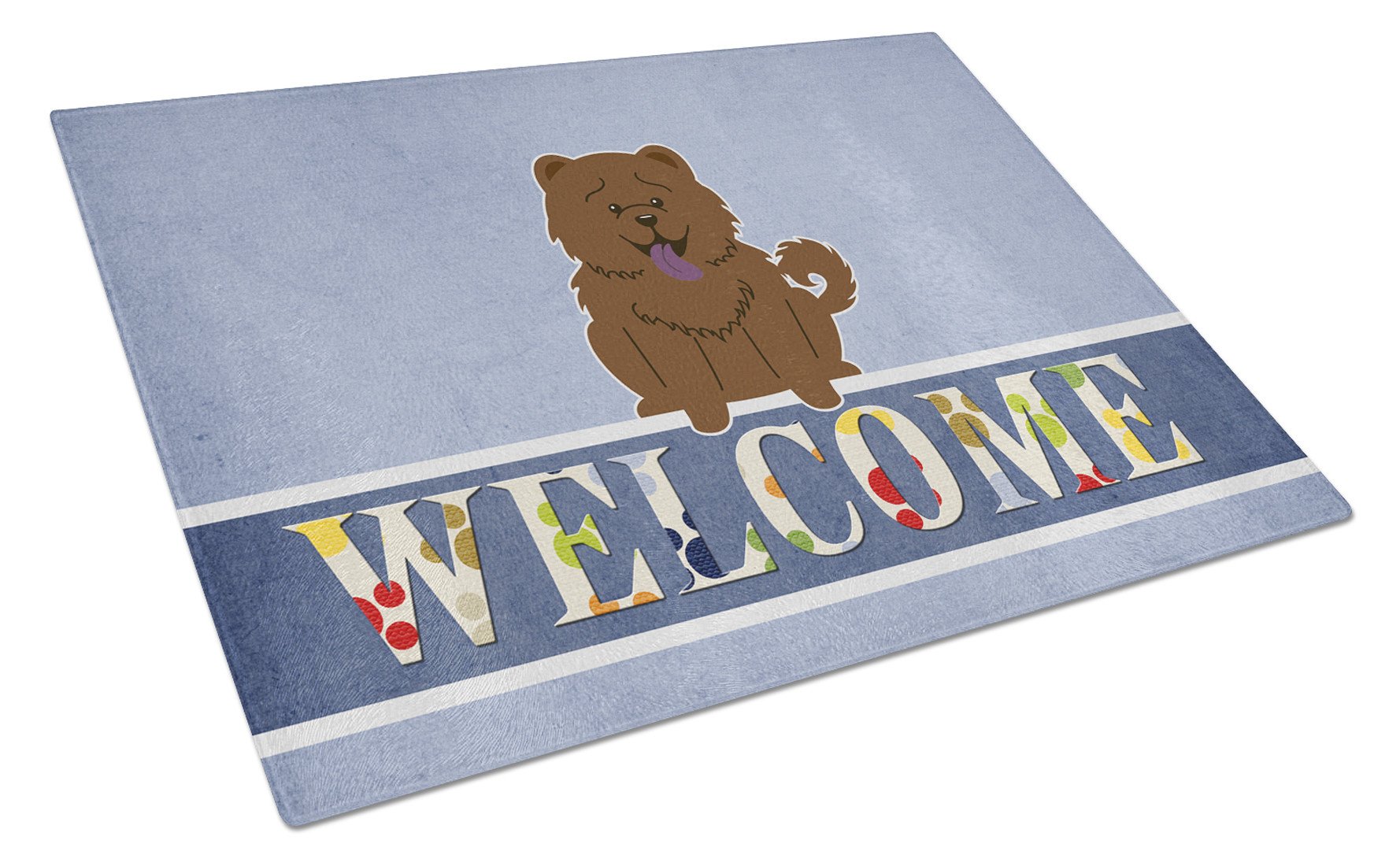 Chow Chow Chocolate Welcome Cutting Board Tempered Glass Kitchen Cutting Surface, Heat Resistant Chopping, Non-Slip Feet, Food Prep & Serving