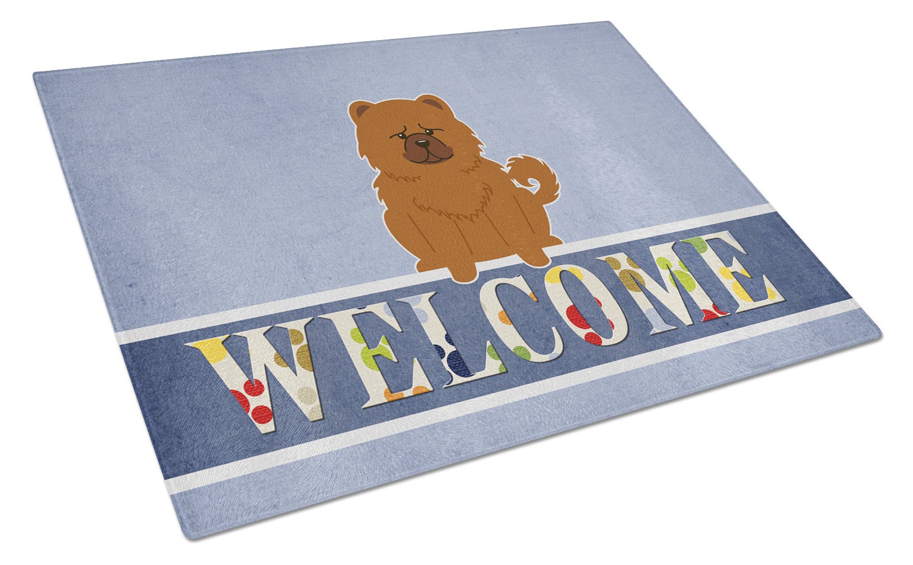Chow Chow Red Welcome Cutting Board Tempered Glass Kitchen Cutting Surface, Heat Resistant Chopping, Non-Slip Feet, Food Prep & Serving