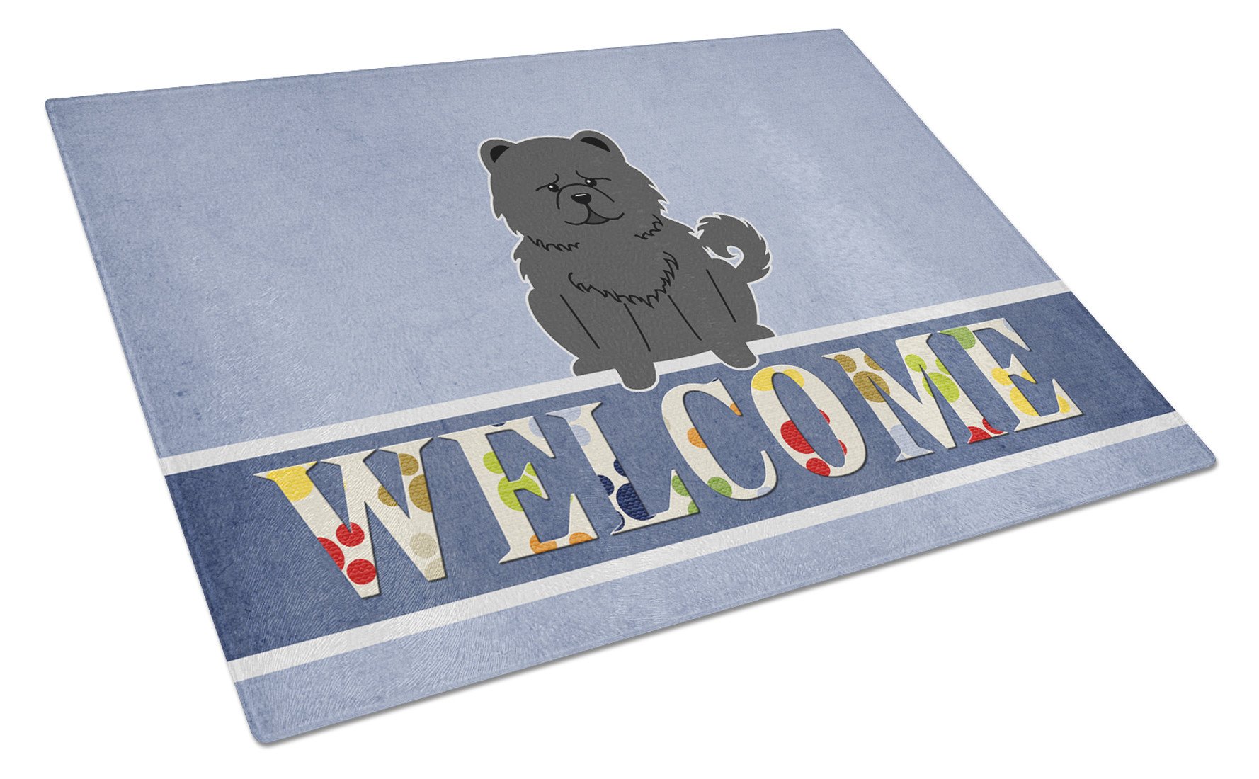 Chow Chow Black Welcome Cutting Board Tempered Glass Kitchen Cutting Surface, Heat Resistant Chopping, Non-Slip Feet, Food Prep & Serving
