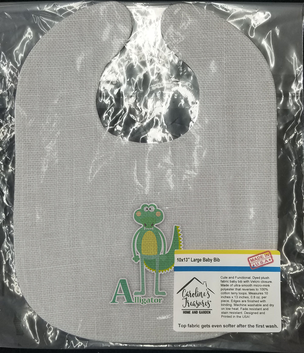 Alphabet A for Alligator Baby Bib Easy-Clean Baby Bib Baby Feeding Accessory Baby Mealtime Essential, 10 x 13, Multicolor