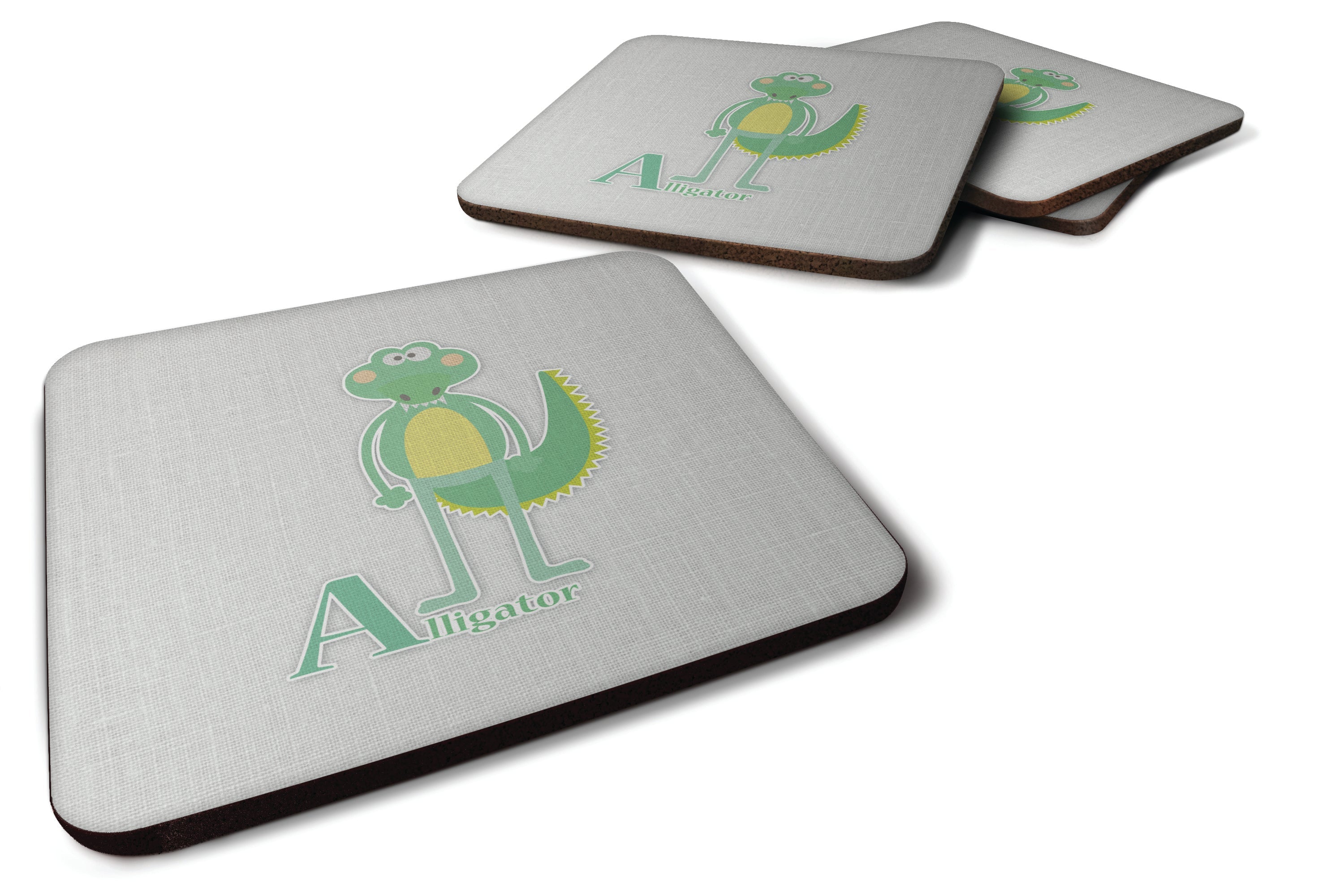 Alphabet A for Alligator Foam Coasters Set of 4 Cup Coasters for Indoor Outdoor, Tabletop Protection, Anti Slip, Mouse pad Material