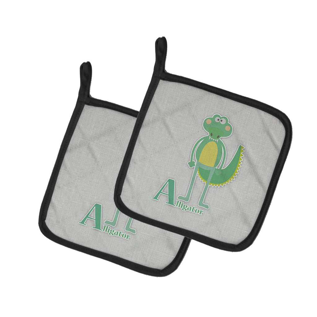 Alphabet A for Alligator Pot Holder Set of 2 Heat Resistant Quilted Hot Pads 7.5 x 7.5 Inch, Insulated Kitchen Trivets for Cooking & Baking