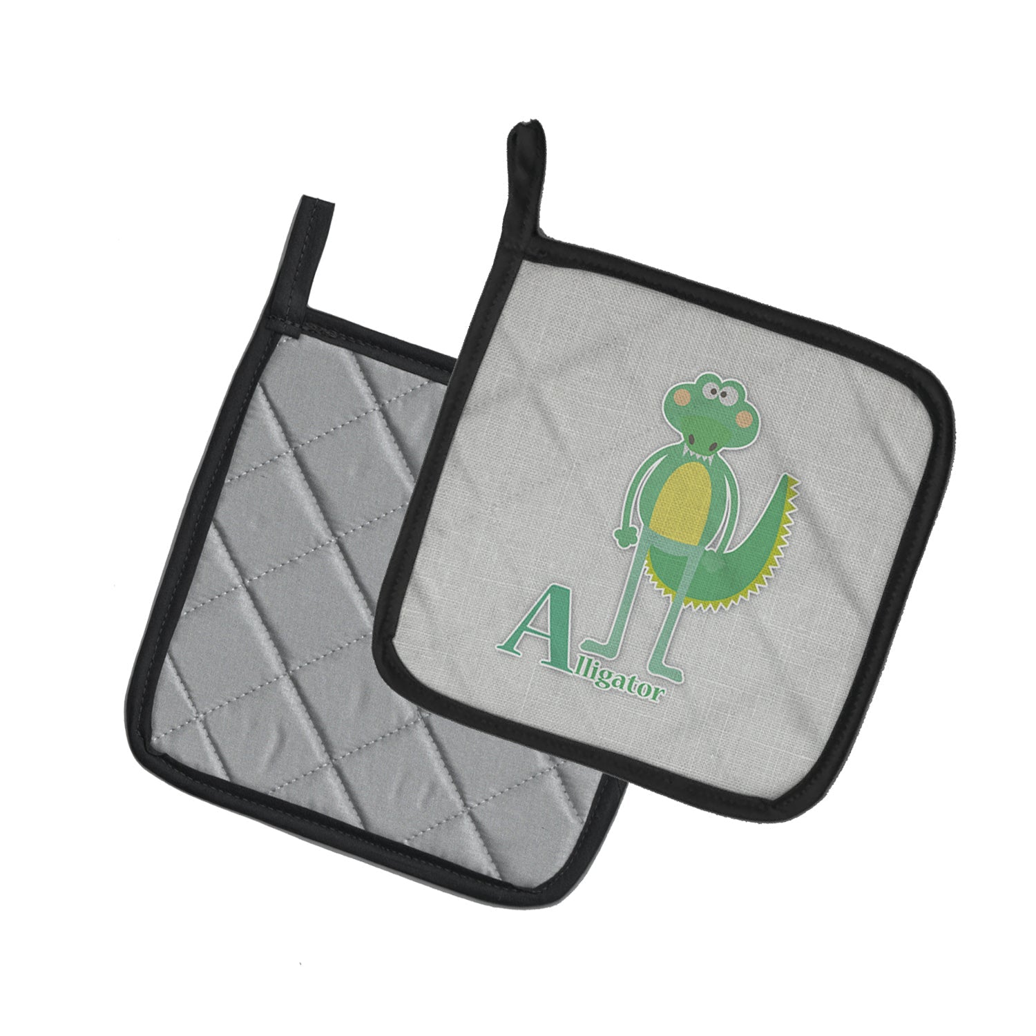 Alphabet A for Alligator Pot Holder Set of 2 Heat Resistant Quilted Hot Pads 7.5 x 7.5 Inch, Insulated Kitchen Trivets for Cooking & Baking