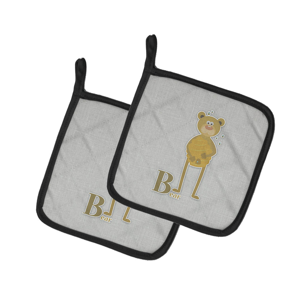 Alphabet B for Bear Pot Holder Set of 2 Heat Resistant Quilted Hot Pads 7.5 x 7.5 Inch, Insulated Kitchen Trivets for Cooking & Baking