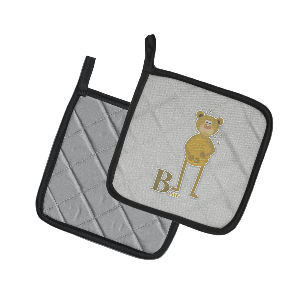 Alphabet B for Bear Pot Holder Set of 2 Heat Resistant Quilted Hot Pads 7.5 x 7.5 Inch, Insulated Kitchen Trivets for Cooking & Baking