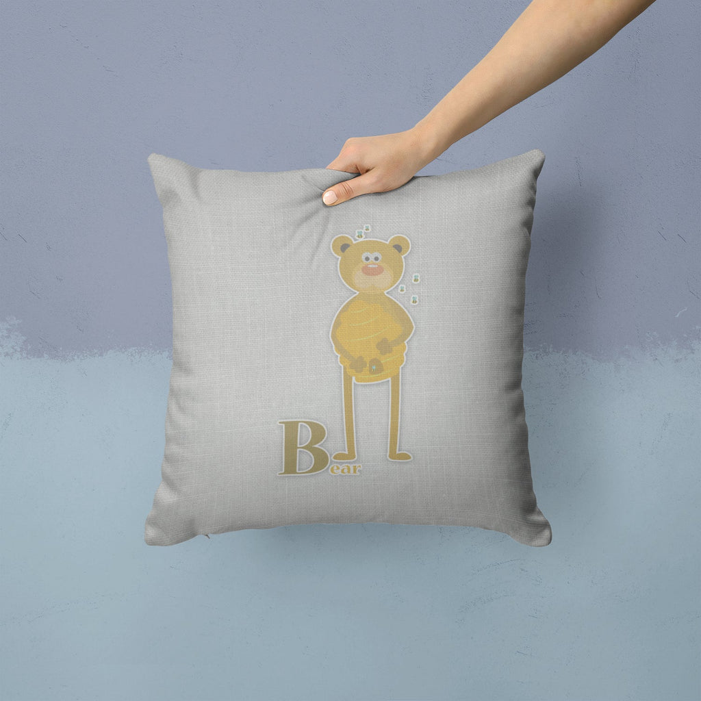 Alphabet B for Bear Decorative Throw Pillow 14x14 Indoor Outdoor Accent Cushion, Fabric Cover with Insert for Sofa, Bed, Porch & Living Room