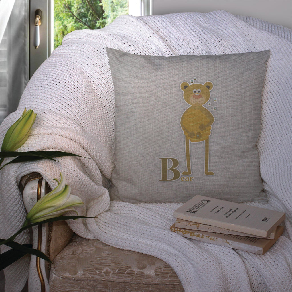Alphabet B for Bear Decorative Throw Pillow 14x14 Indoor Outdoor Accent Cushion, Fabric Cover with Insert for Sofa, Bed, Porch & Living Room