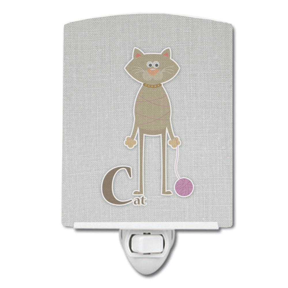Alphabet C for Cat Ceramic Night Light Compact, UL-Certified, Ideal for Bedroom, Bathroom, Nursery, Hallway, Kitchen, 6x4x3, Multicolor