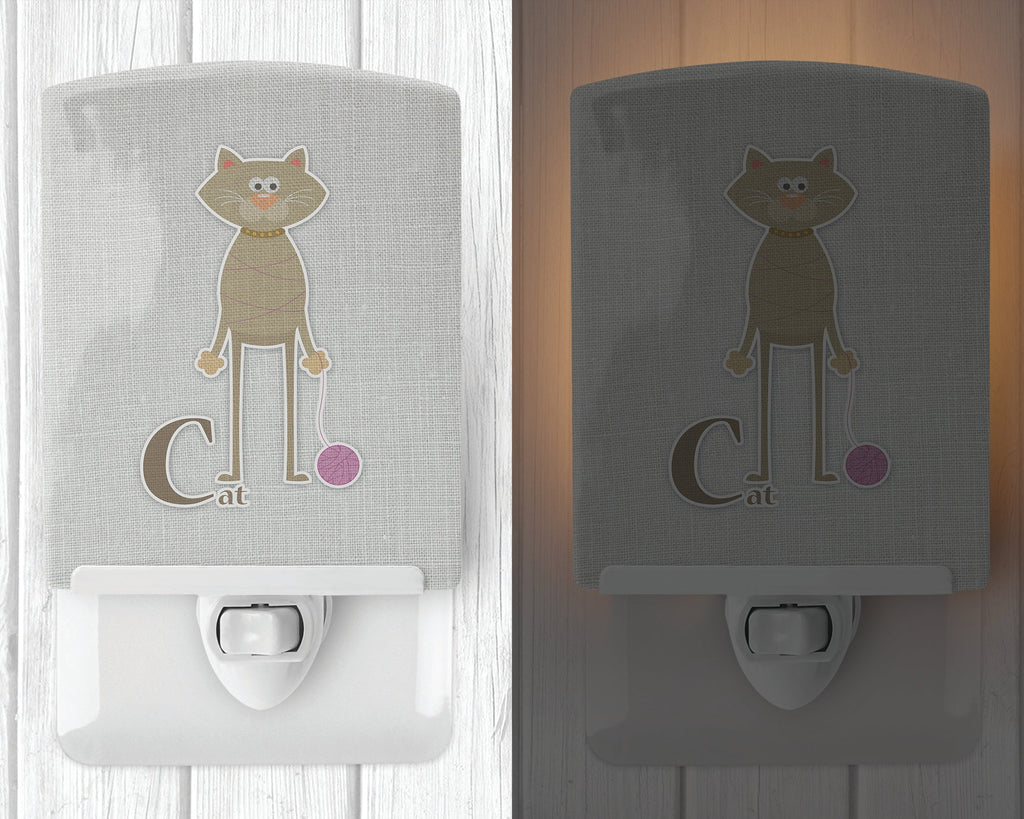 Alphabet C for Cat Ceramic Night Light Compact, UL-Certified, Ideal for Bedroom, Bathroom, Nursery, Hallway, Kitchen, 6x4x3, Multicolor