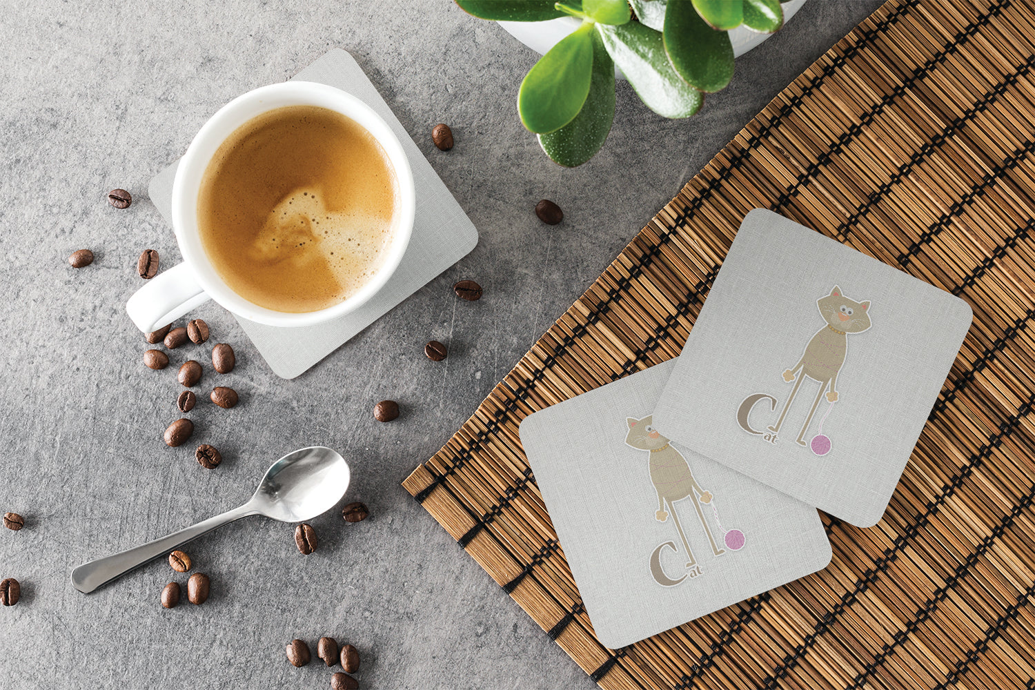 Alphabet C for Cat Foam Coasters Set of 4 Cup Coasters for Indoor Outdoor, Tabletop Protection, Anti Slip, Mouse pad Material