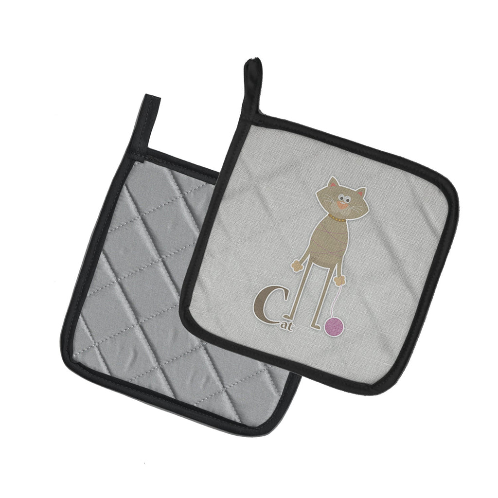Alphabet C for Cat Pot Holder Set of 2 Heat Resistant Quilted Hot Pads 7.5 x 7.5 Inch, Insulated Kitchen Trivets for Cooking & Baking