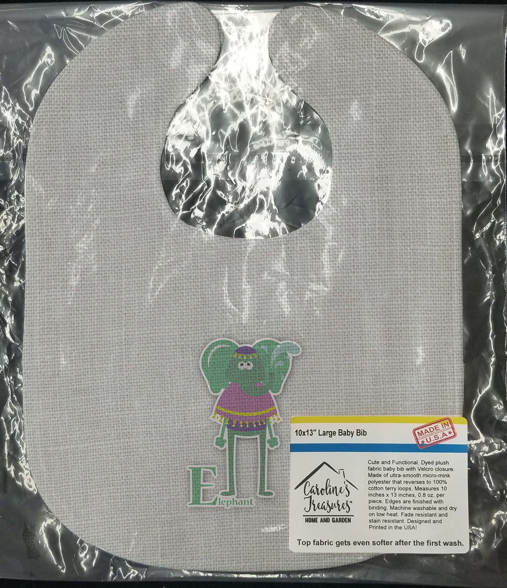 Alphabet E for Elephant Baby Bib Easy-Clean Baby Bib Baby Feeding Accessory Baby Mealtime Essential, 10 x 13, Multicolor