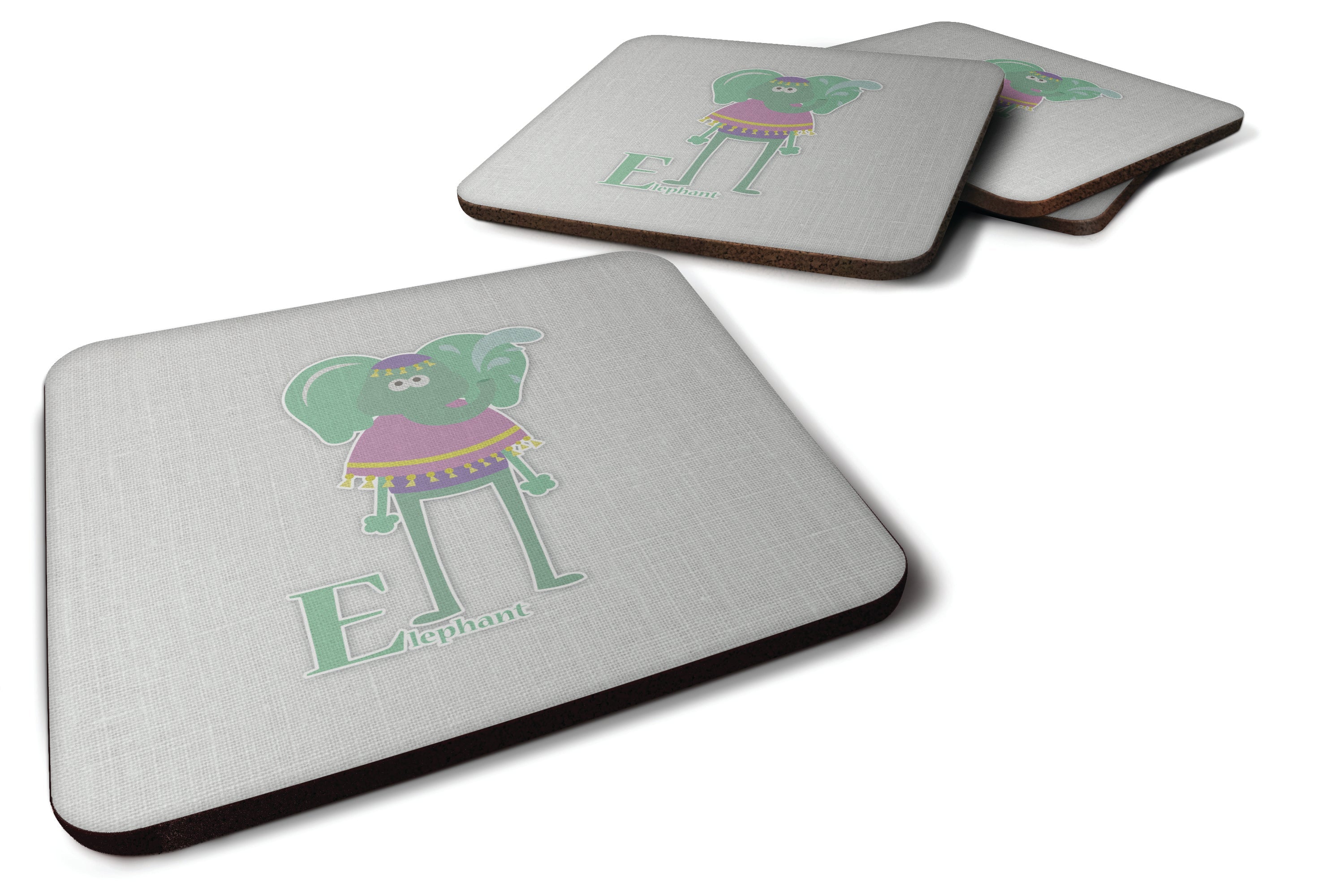 Alphabet E for Elephant Foam Coasters Set of 4 Cup Coasters for Indoor Outdoor, Tabletop Protection, Anti Slip, Mouse pad Material