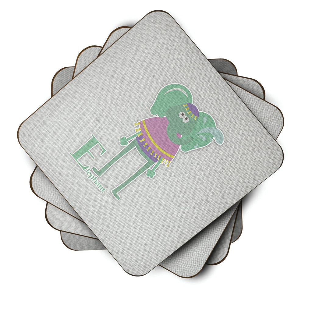 Alphabet E for Elephant Foam Coasters Set of 4 Cup Coasters for Indoor Outdoor, Tabletop Protection, Anti Slip, Mouse pad Material
