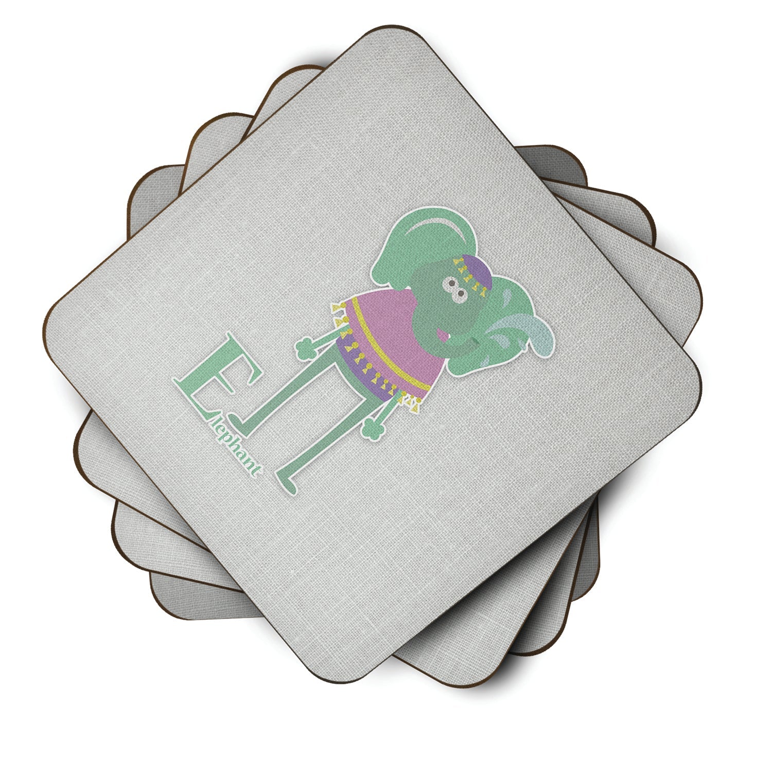 Alphabet E for Elephant Foam Coasters Set of 4 Cup Coasters for Indoor Outdoor, Tabletop Protection, Anti Slip, Mouse pad Material