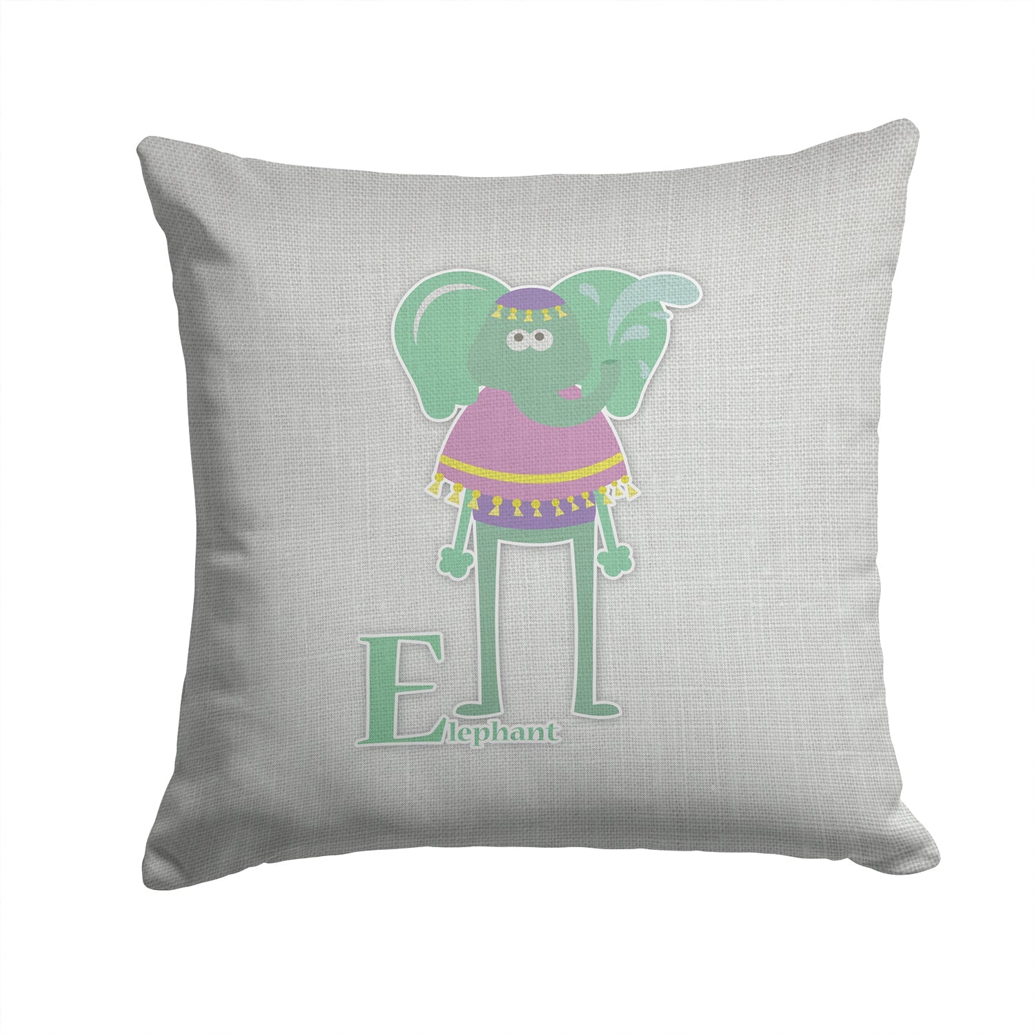 Alphabet E for Elephant Decorative Throw Pillow 14x14 Indoor Outdoor Accent Cushion, Fabric Cover with Insert for Sofa, Bed, Porch & Living Room