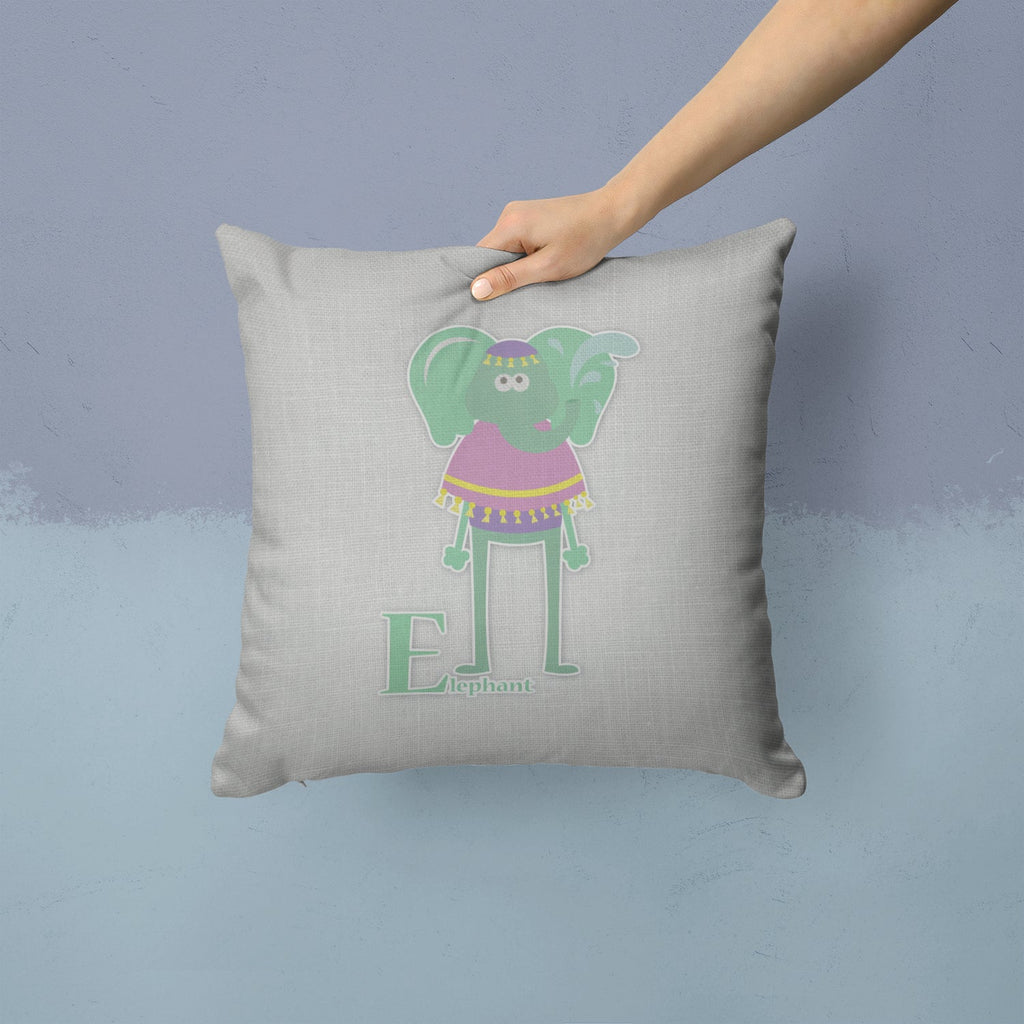 Alphabet E for Elephant Decorative Throw Pillow 14x14 Indoor Outdoor Accent Cushion, Fabric Cover with Insert for Sofa, Bed, Porch & Living Room