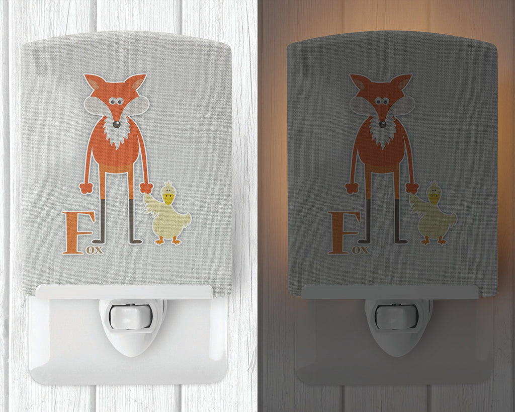 Alphabet F for Fox Ceramic Night Light Compact, UL-Certified, Ideal for Bedroom, Bathroom, Nursery, Hallway, Kitchen, 6x4x3, Multicolor