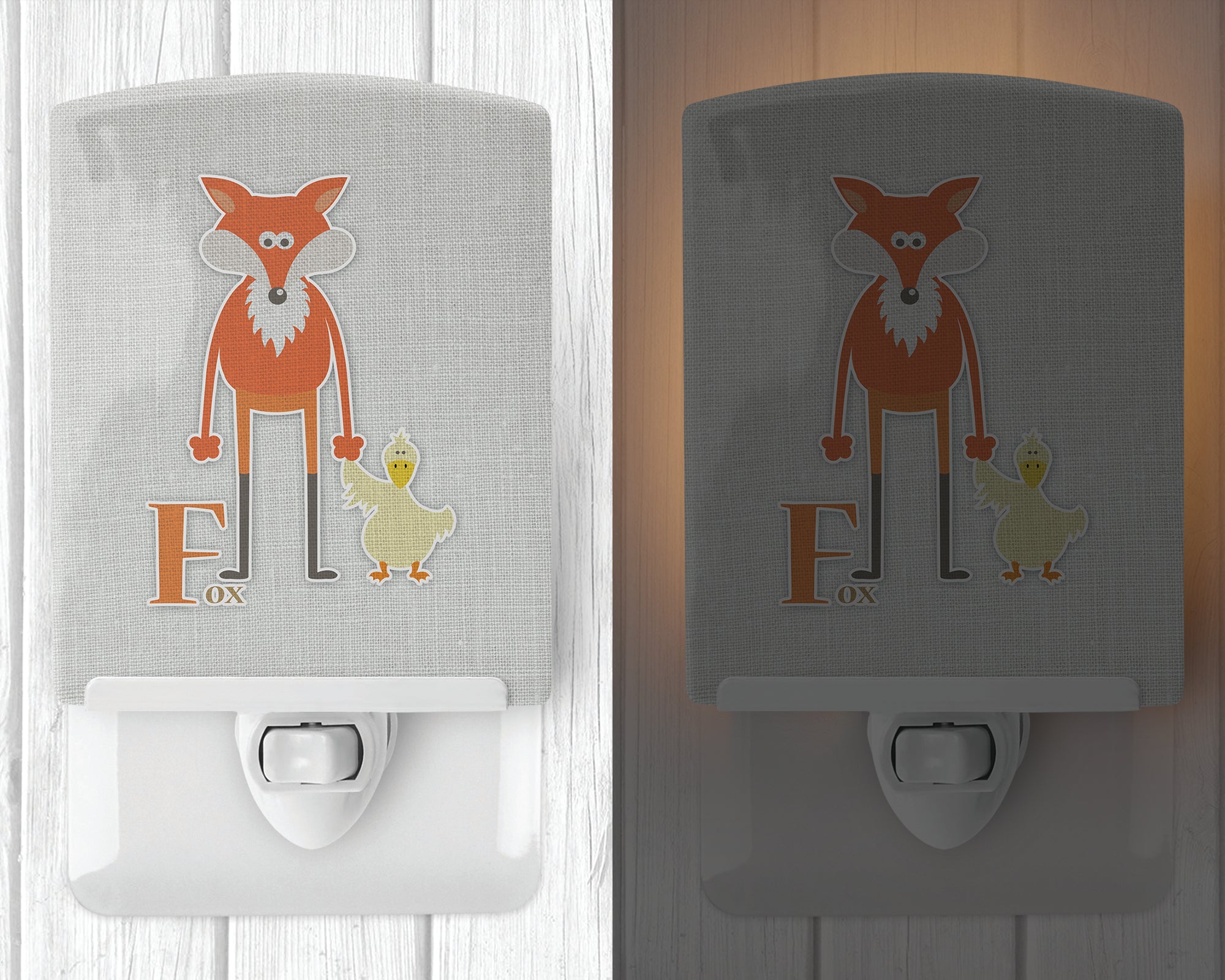 Alphabet F for Fox Ceramic Night Light Compact, UL-Certified, Ideal for Bedroom, Bathroom, Nursery, Hallway, Kitchen, 6x4x3, Multicolor