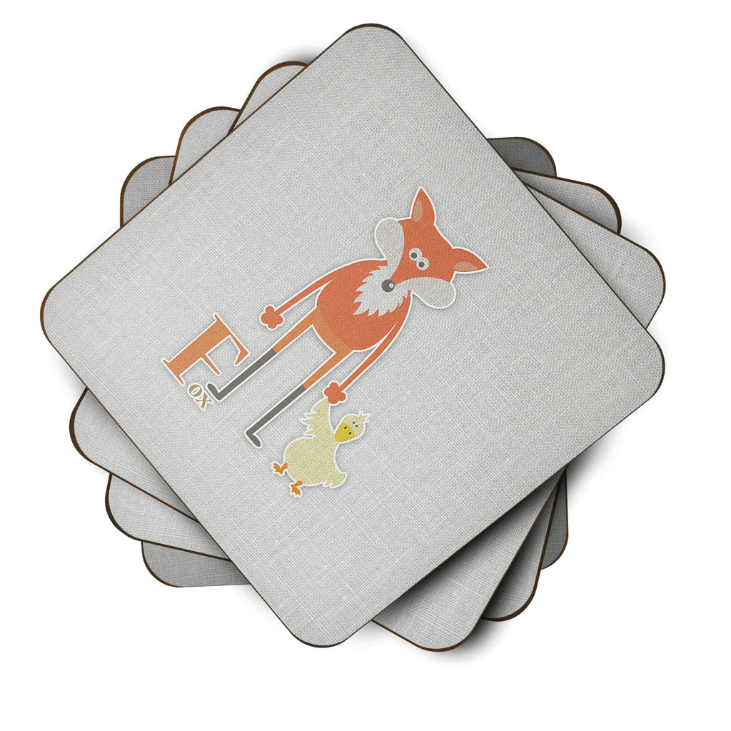 Alphabet F for Fox Foam Coasters Set of 4 Cup Coasters for Indoor Outdoor, Tabletop Protection, Anti Slip, Mouse pad Material