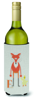 Alphabet F for Fox Wine Bottle Hugger Gift Sleeve for Standard 750 ml Bottles, Insulated Reusable Also Fits Mini Shot & Pint Bottles