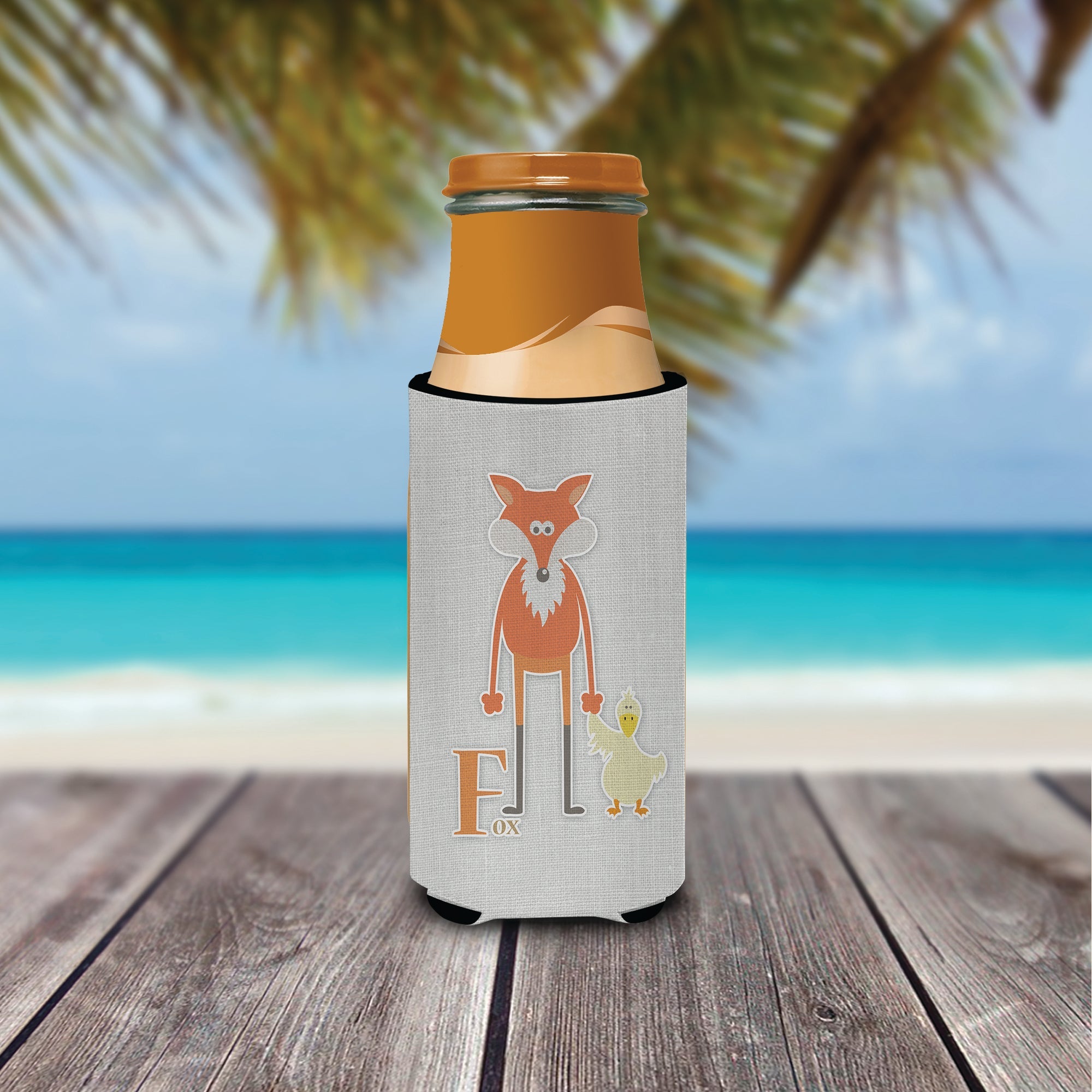 Alphabet F for Fox Slim Can Hugger , Insulated Foam Hugger for 12 oz Slim Cans, Beer Bottles & Water Bottles, Printed in USA