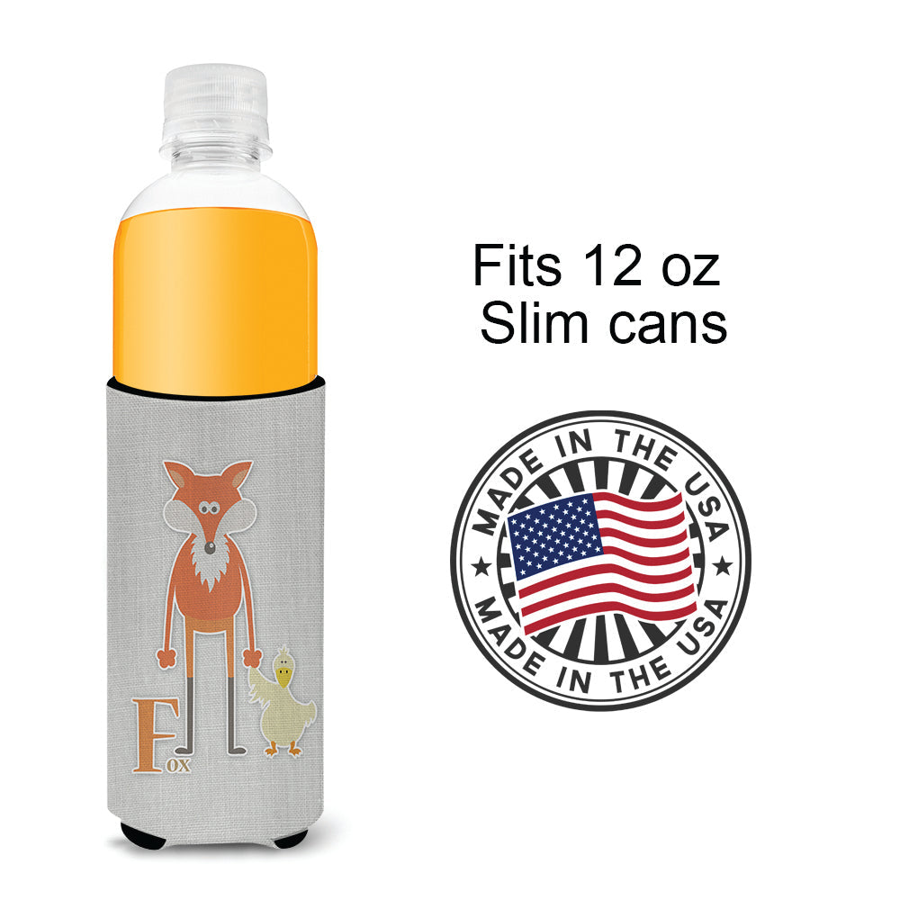 Alphabet F for Fox Slim Can Hugger , Insulated Foam Hugger for 12 oz Slim Cans, Beer Bottles & Water Bottles, Printed in USA