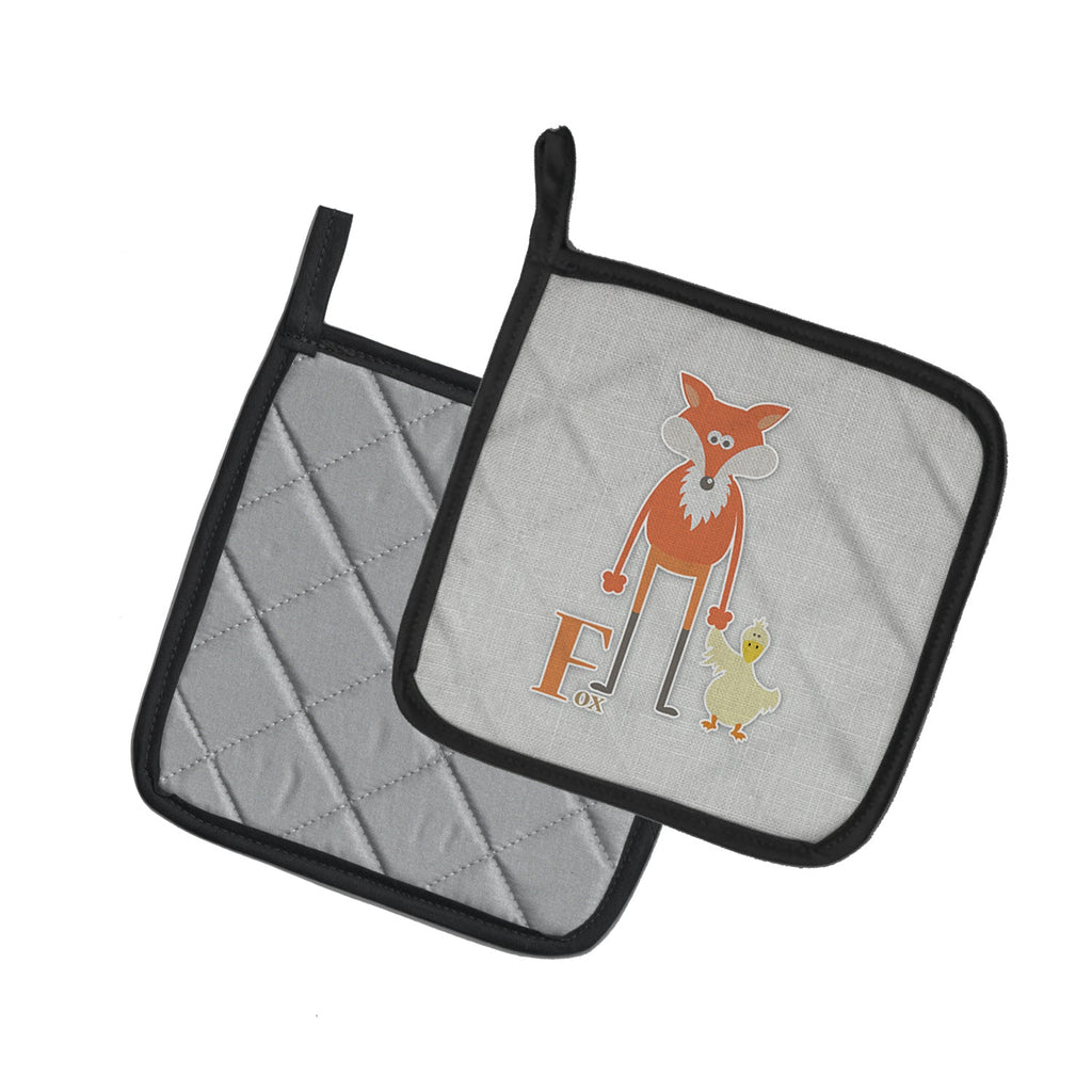 Alphabet F for Fox Pot Holder Set of 2 Heat Resistant Quilted Hot Pads 7.5 x 7.5 Inch, Insulated Kitchen Trivets for Cooking & Baking