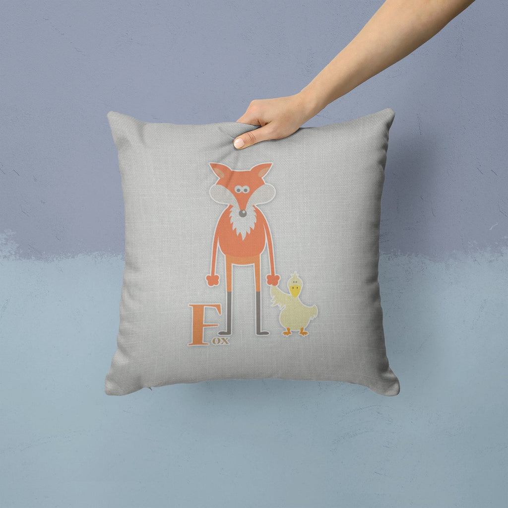 Alphabet F for Fox Decorative Throw Pillow 14x14 Indoor Outdoor Accent Cushion, Fabric Cover with Insert for Sofa, Bed, Porch & Living Room