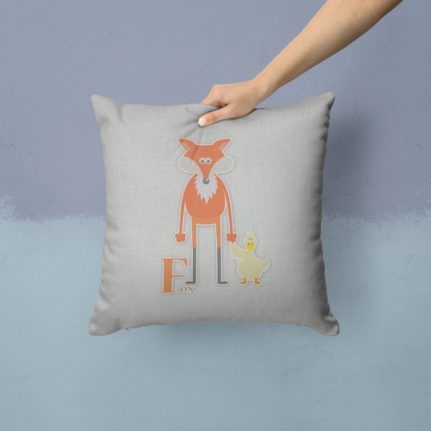 Alphabet F for Fox Decorative Throw Pillow 14x14 Indoor Outdoor Accent Cushion, Fabric Cover with Insert for Sofa, Bed, Porch & Living Room