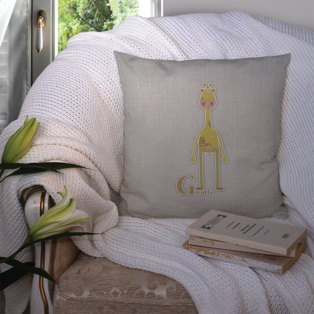 Alphabet G for Giraffe Decorative Throw Pillow 14x14 Indoor Outdoor Accent Cushion, Fabric Cover with Insert for Sofa, Bed, Porch & Living Room