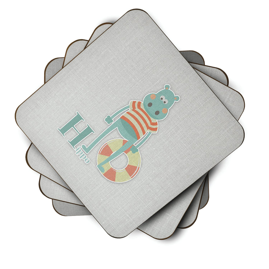 Alphabet H for Hippopotamus Foam Coasters Set of 4 Cup Coasters for Indoor Outdoor, Tabletop Protection, Anti Slip, Mouse pad Material