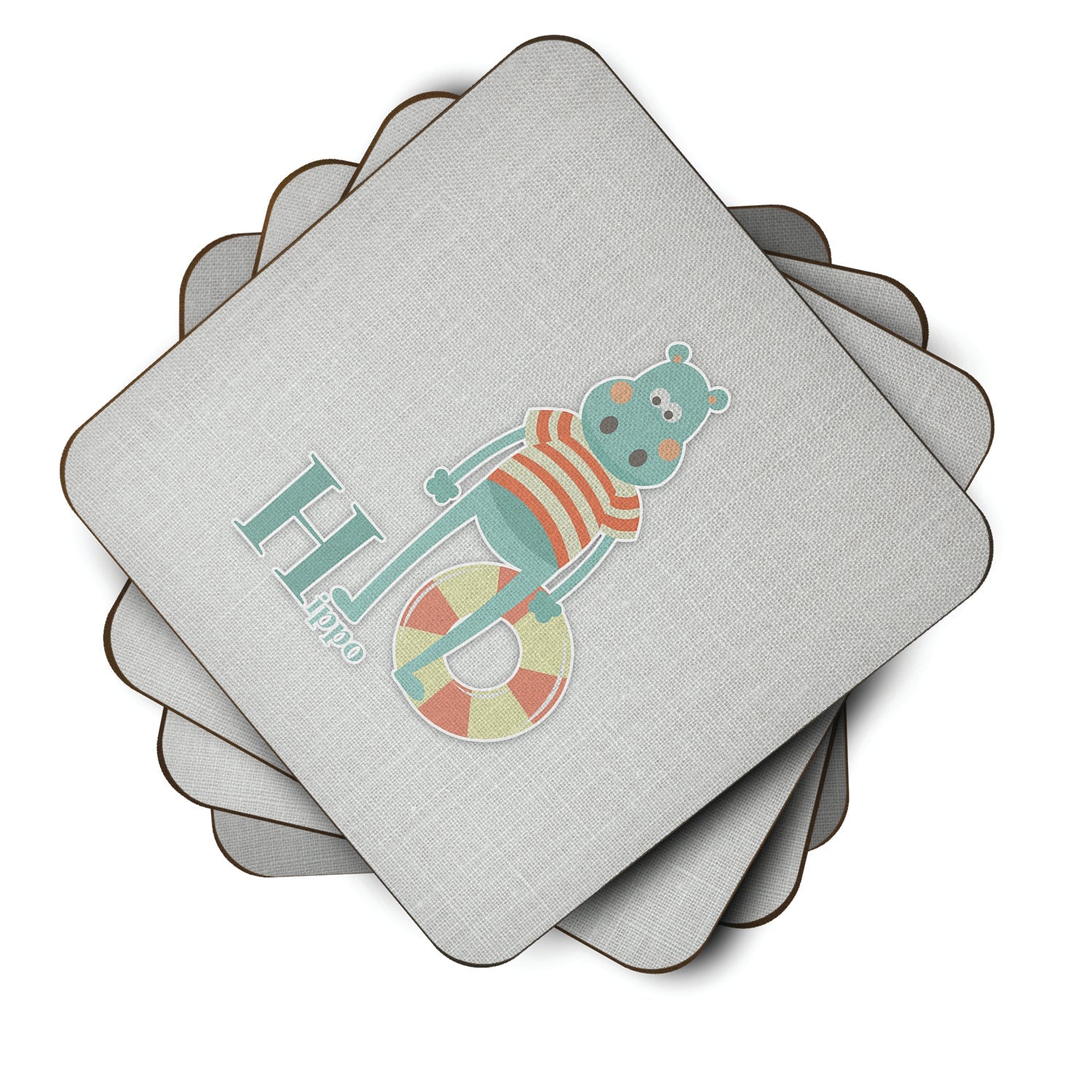 Alphabet H for Hippopotamus Foam Coasters Set of 4 Cup Coasters for Indoor Outdoor, Tabletop Protection, Anti Slip, Mouse pad Material