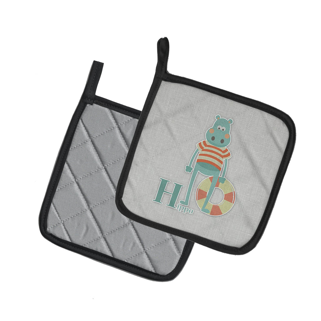 Alphabet H for Hippopotamus Pot Holder Set of 2 Heat Resistant Quilted Hot Pads 7.5 x 7.5 Inch, Insulated Kitchen Trivets for Cooking & Baking