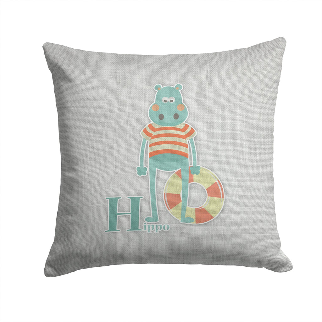 Alphabet H for Hippopotamus Decorative Throw Pillow 14x14 Indoor Outdoor Accent Cushion, Fabric Cover with Insert for Sofa, Bed, Porch & Living Room