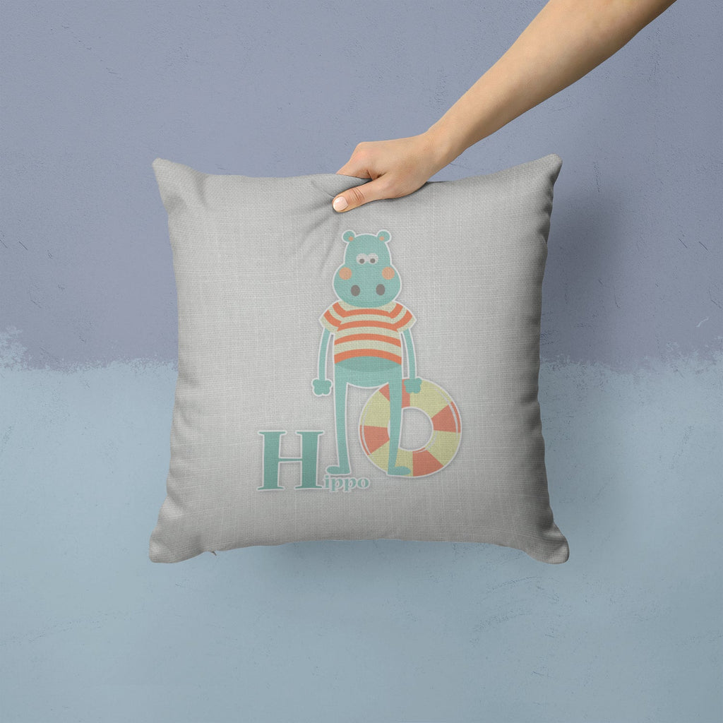 Alphabet H for Hippopotamus Decorative Throw Pillow 14x14 Indoor Outdoor Accent Cushion, Fabric Cover with Insert for Sofa, Bed, Porch & Living Room