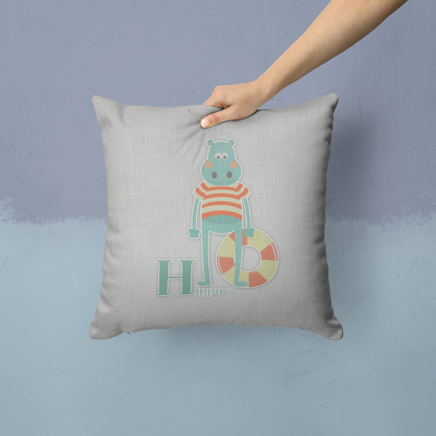 Alphabet H for Hippopotamus Decorative Throw Pillow 14x14 Indoor Outdoor Accent Cushion, Fabric Cover with Insert for Sofa, Bed, Porch & Living Room