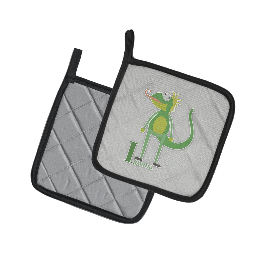 Alphabet I for Iguana Pot Holder Set of 2 Heat Resistant Quilted Hot Pads 7.5 x 7.5 Inch, Insulated Kitchen Trivets for Cooking & Baking