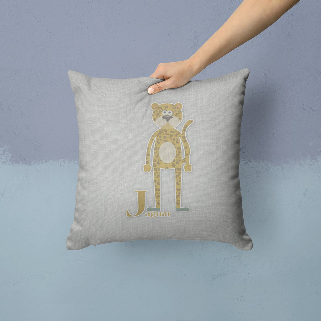 Alphabet J for Jaguar Decorative Throw Pillow 14x14 Indoor Outdoor Accent Cushion, Fabric Cover with Insert for Sofa, Bed, Porch & Living Room