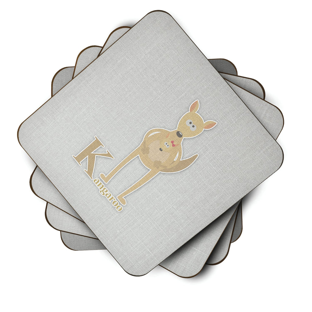 Alphabet K for Kangaroo Foam Coasters Set of 4 Cup Coasters for Indoor Outdoor, Tabletop Protection, Anti Slip, Mouse pad Material