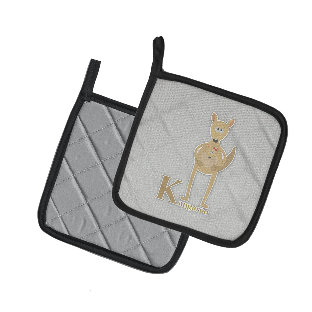 Alphabet K for Kangaroo Pot Holder Set of 2 Heat Resistant Quilted Hot Pads 7.5 x 7.5 Inch, Insulated Kitchen Trivets for Cooking & Baking