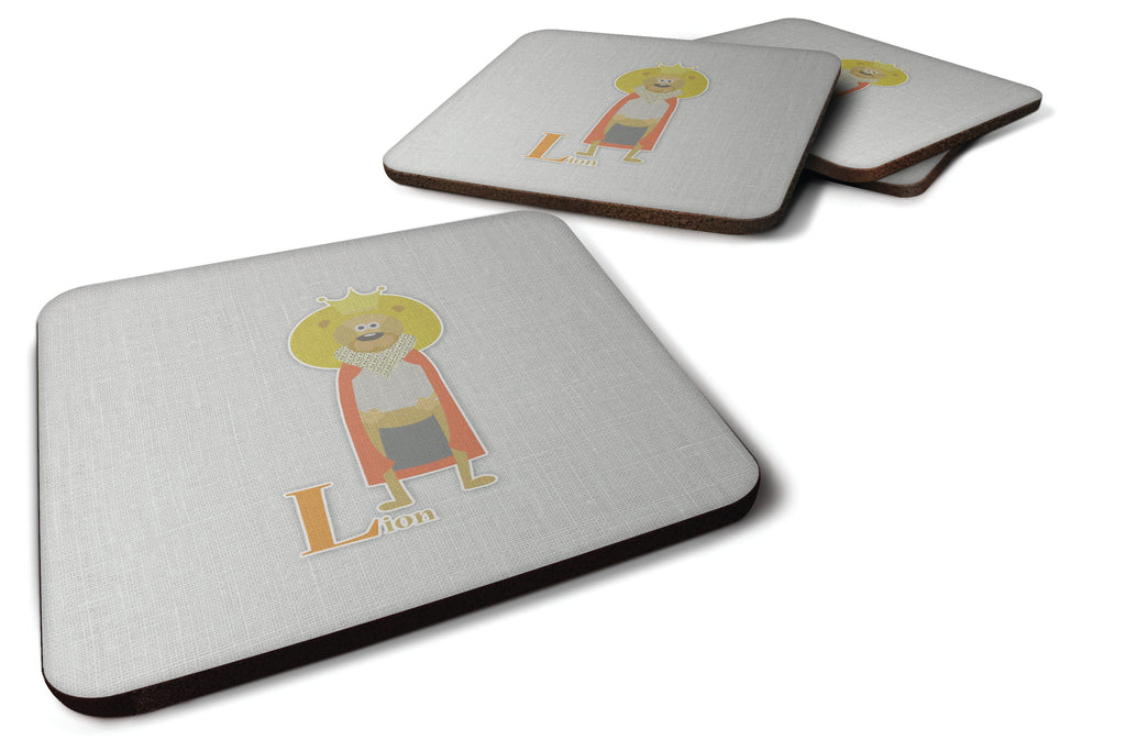 Alphabet L for Lion Foam Coasters Set of 4 Cup Coasters for Indoor Outdoor, Tabletop Protection, Anti Slip, Mouse pad Material