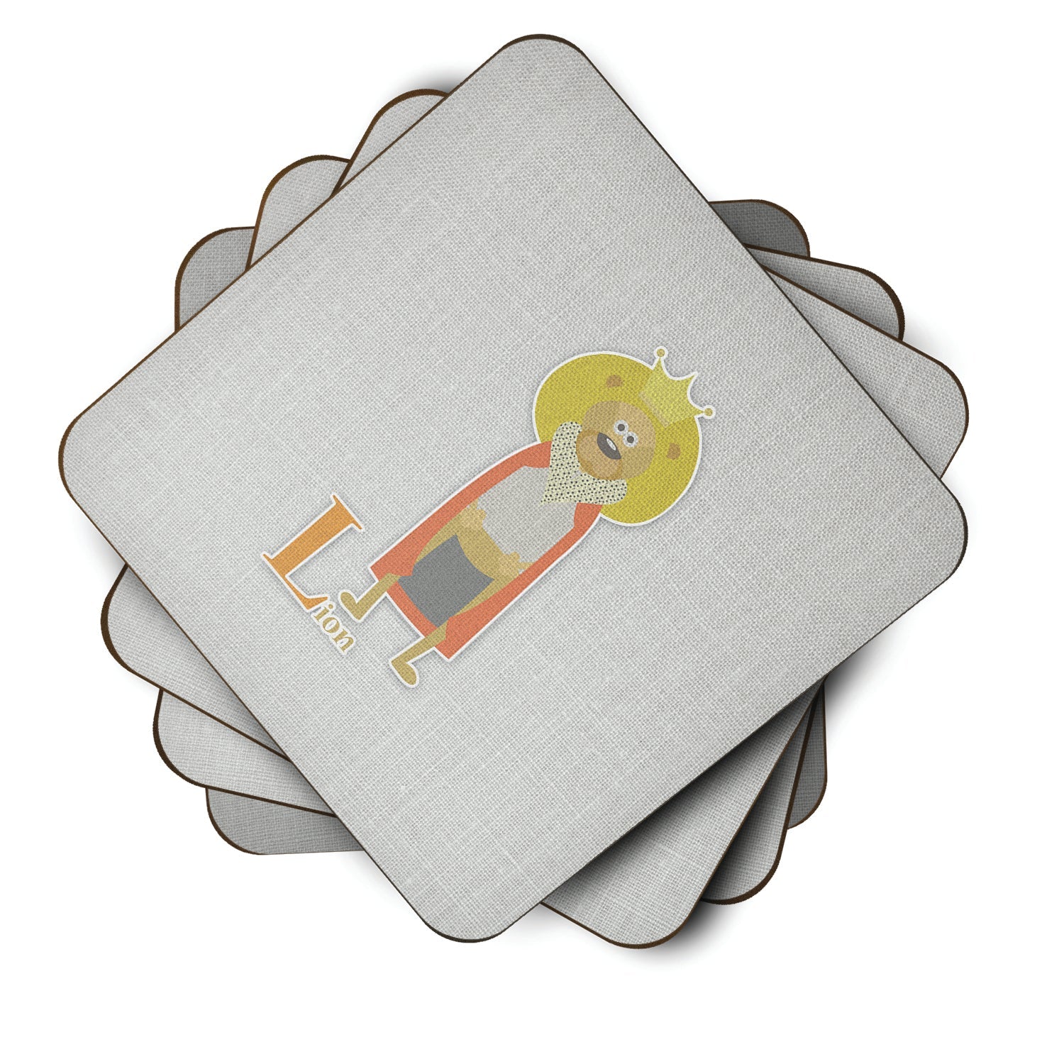 Alphabet L for Lion Foam Coasters Set of 4 Cup Coasters for Indoor Outdoor, Tabletop Protection, Anti Slip, Mouse pad Material