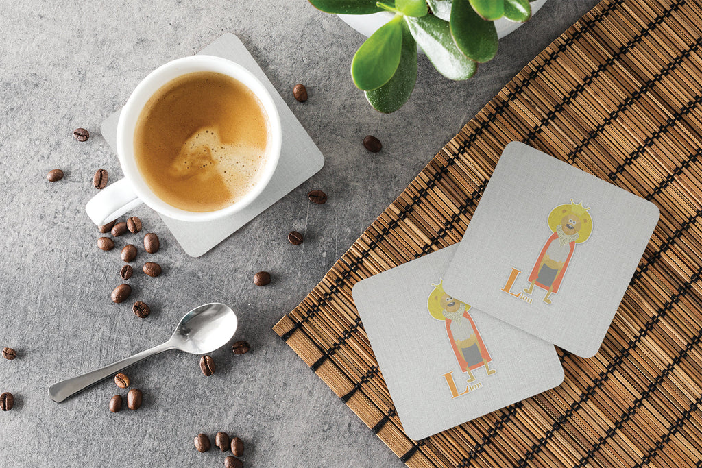 Alphabet L for Lion Foam Coasters Set of 4 Cup Coasters for Indoor Outdoor, Tabletop Protection, Anti Slip, Mouse pad Material
