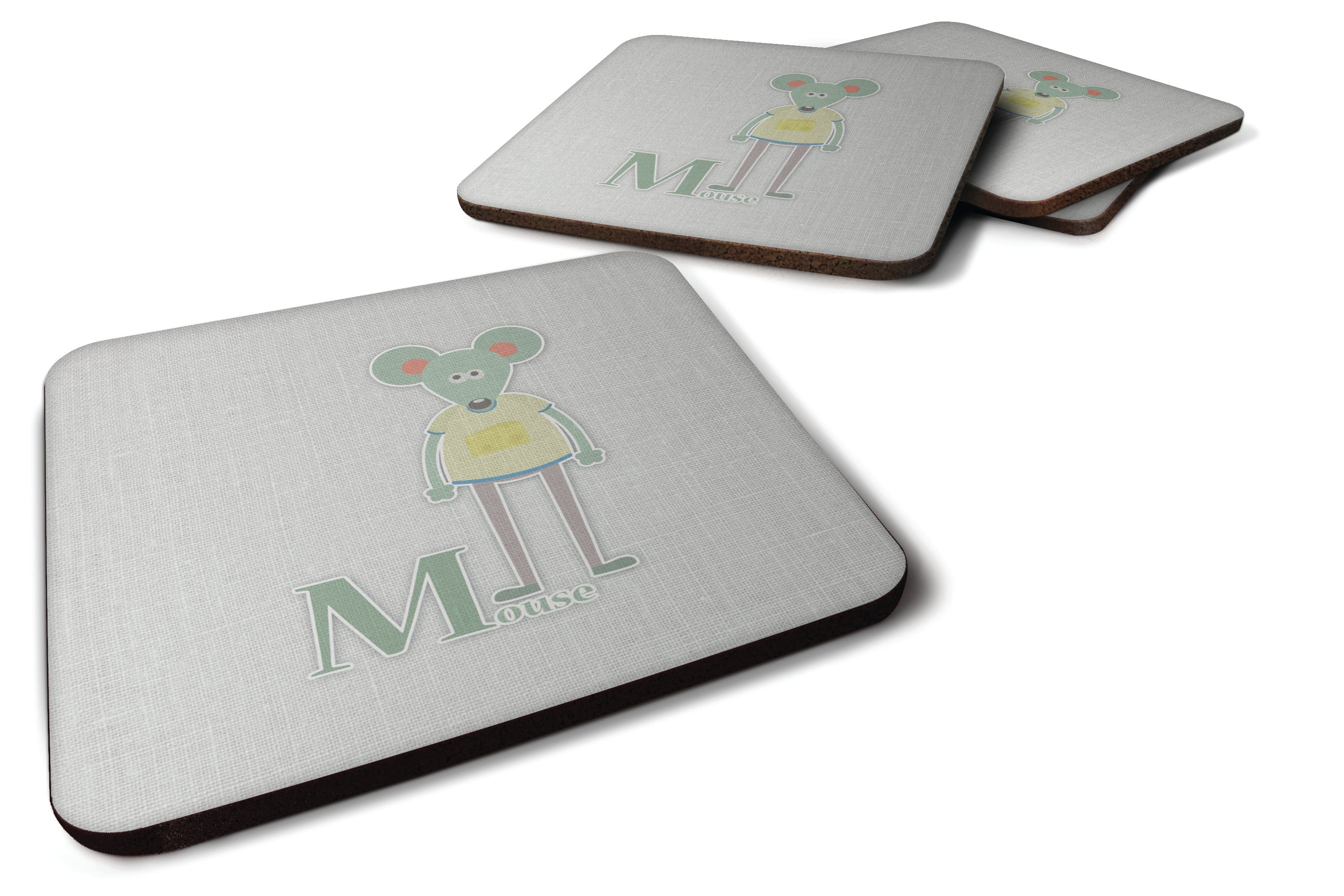 Alphabet M for Mouse Foam Coasters Set of 4 Cup Coasters for Indoor Outdoor, Tabletop Protection, Anti Slip, Mouse pad Material