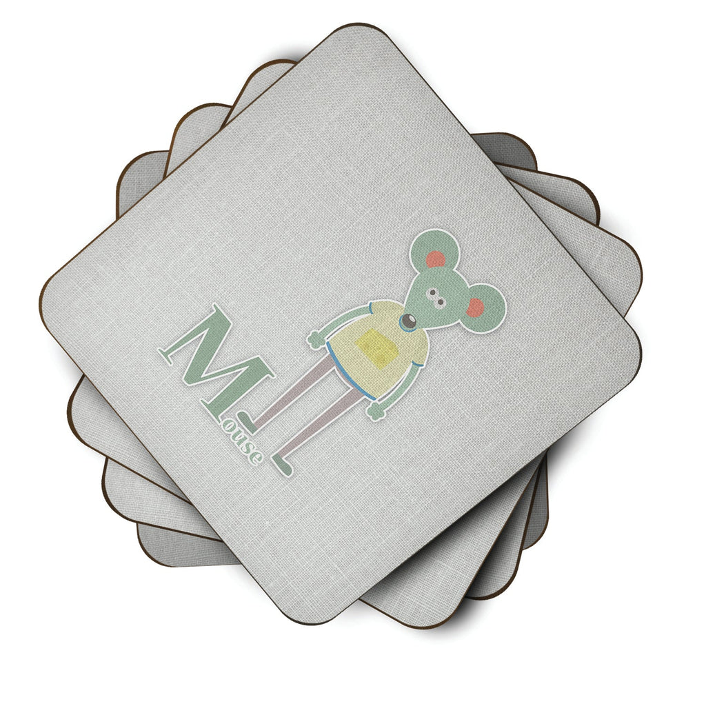 Alphabet M for Mouse Foam Coasters Set of 4 Cup Coasters for Indoor Outdoor, Tabletop Protection, Anti Slip, Mouse pad Material