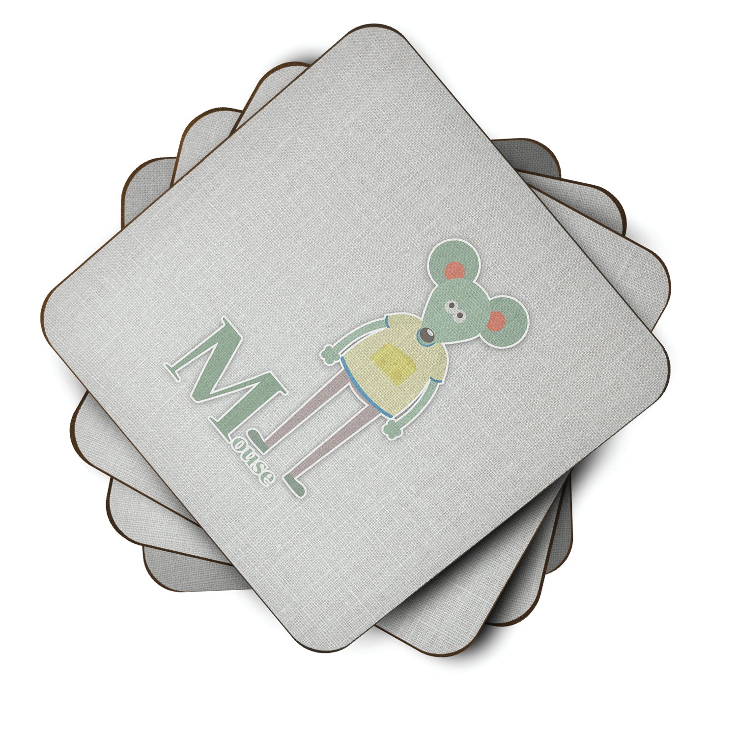 Alphabet M for Mouse Foam Coasters Set of 4 Cup Coasters for Indoor Outdoor, Tabletop Protection, Anti Slip, Mouse pad Material