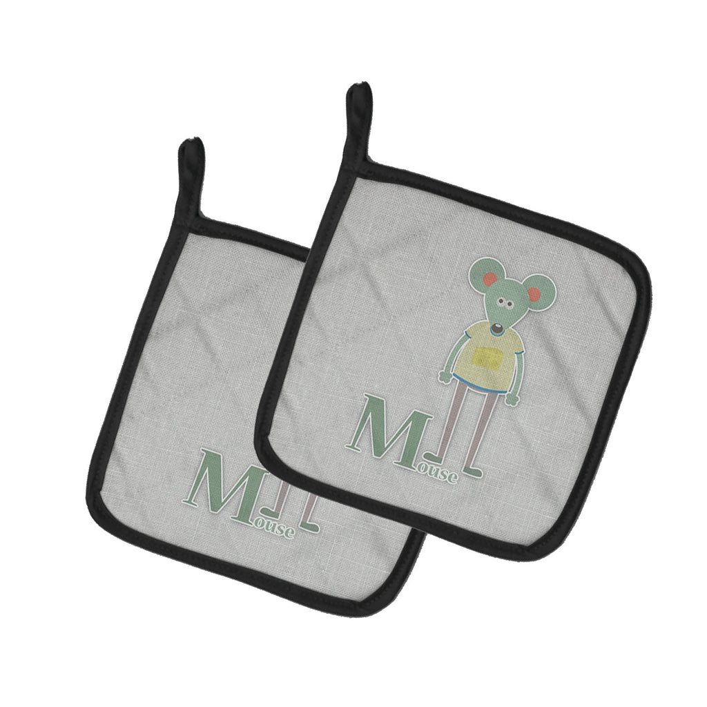 Alphabet M for Mouse Pot Holder Set of 2 Heat Resistant Quilted Hot Pads 7.5 x 7.5 Inch, Insulated Kitchen Trivets for Cooking & Baking
